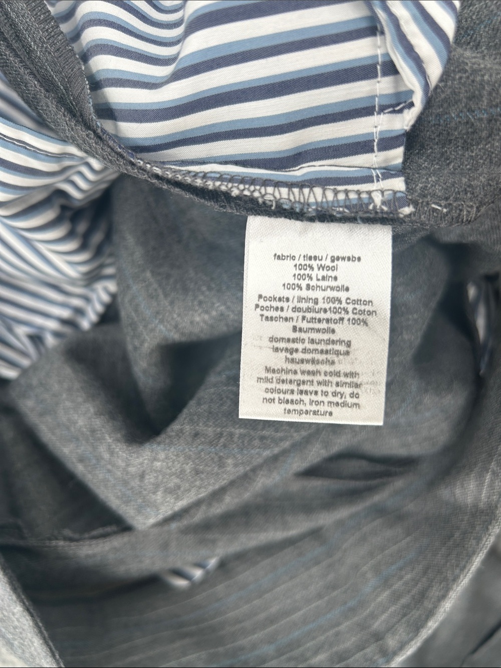 On The Sunny Side Gray Pinstripe Wool High Rise Pleated Trouser Pants Sz 40 - Picture 5 of 9